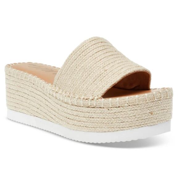 Wild Pair Shoes - Wild Pair Shermer Slide Espadrille Platform Wedge Sandals in Tan Size 9.5